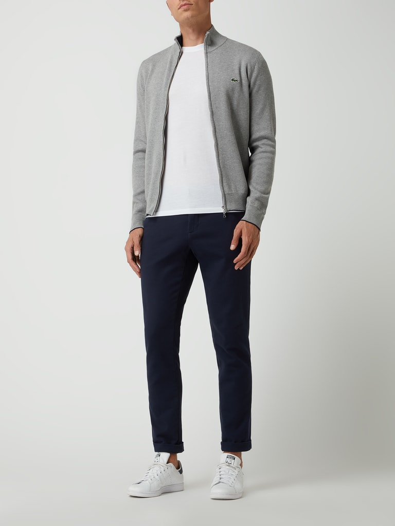 Lacoste Classic Fit Strickjacke mit Stehkragen (hellgrau melange 