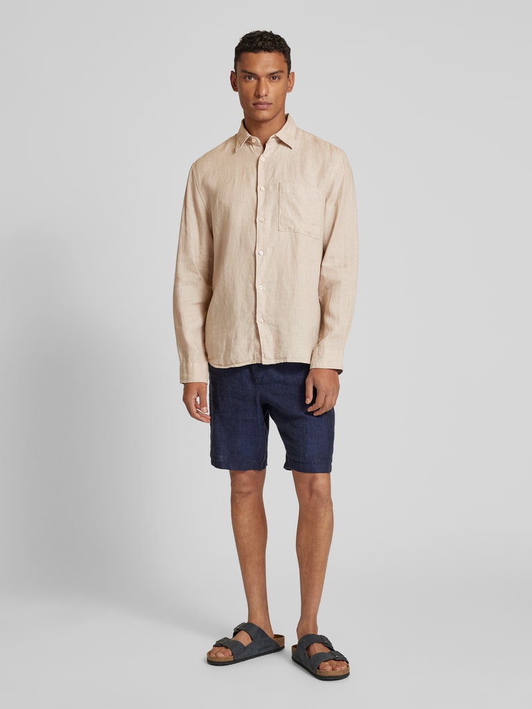COOFANDY Herenhemd met lange mouwen, linnen hemd, vrijetijdshemden met borstzak, businesshemd, zomeroverhemd, strand, licht, effen, zwart, 3XL