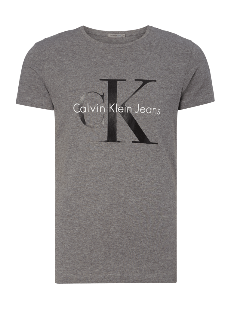 Calvin Klein Jeans T-Shirt mit großem Logo-Print (hellgrau melange  
