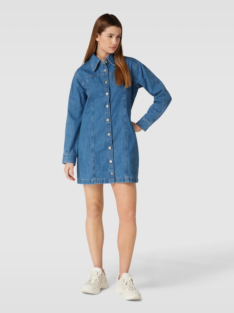 Damen Jeanskleid Mit Kurzem Ärmelknopfverschluss