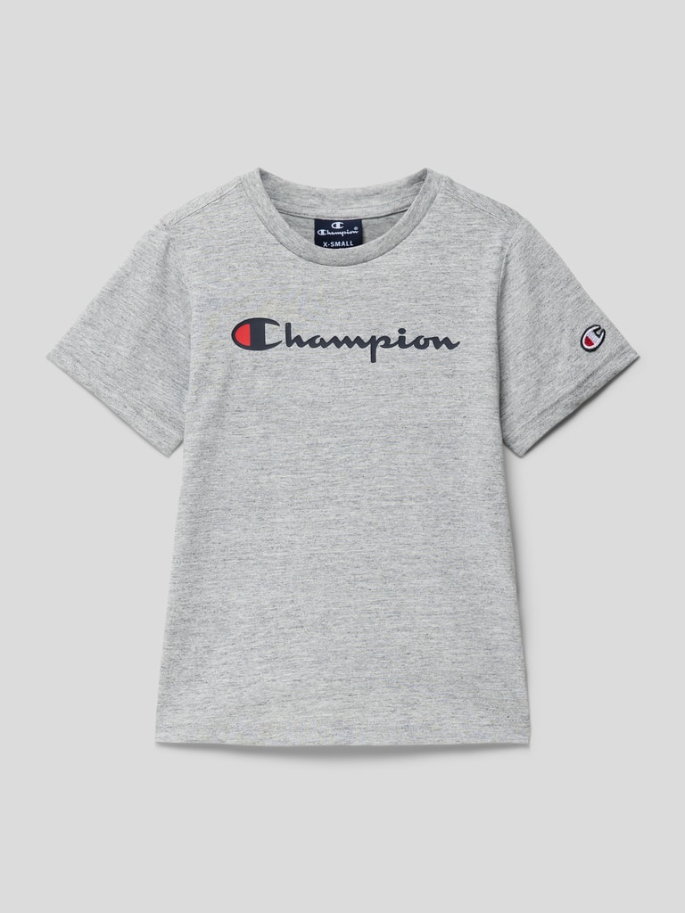 CHAMPION T Shirt mit Label Print mittelgrau melange online kaufen