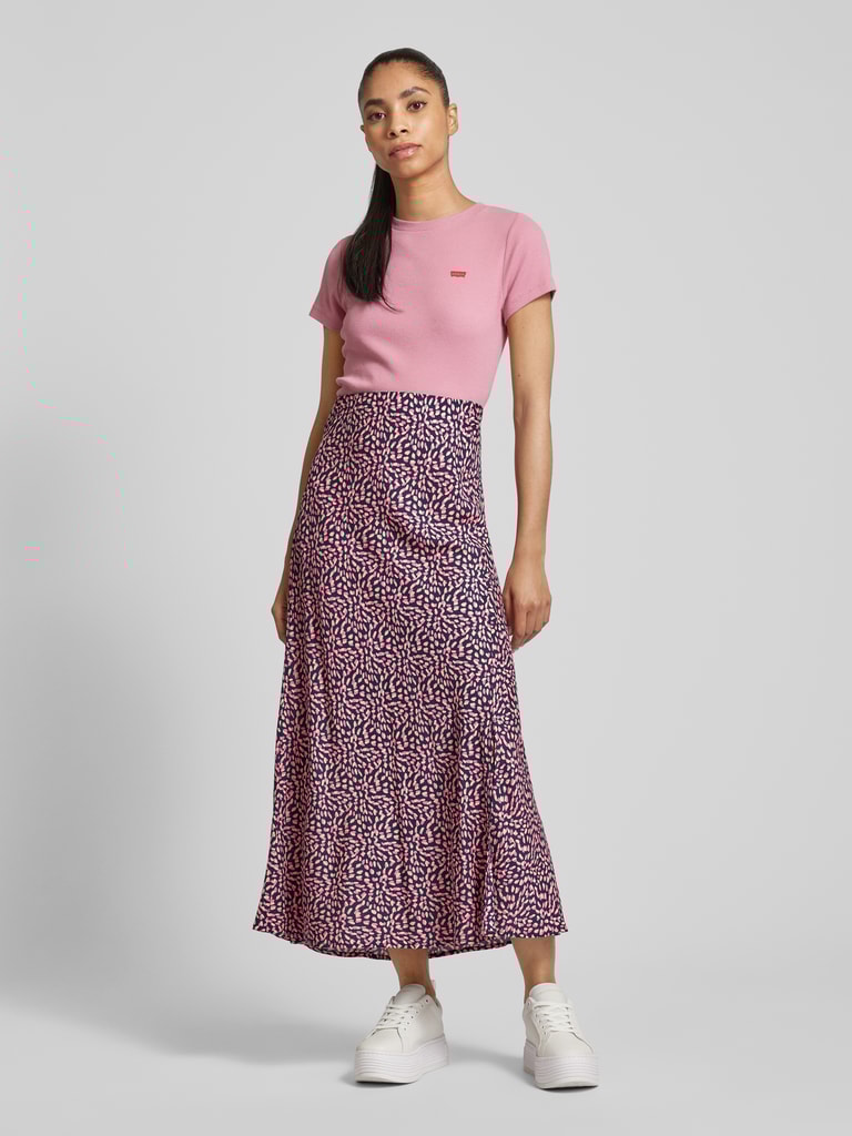 Pieces Midirok met all-over-motief, model 'NYA' in marineblauw