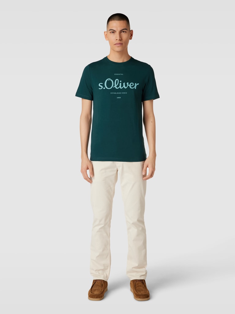 s.Oliver RED LABEL T-shirt met labelprint, model 'logo' in flessengroen ...