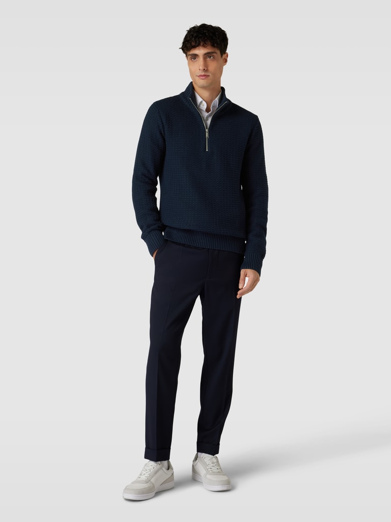 Herren Slim Fit Strickpullover – Halb-Reißverschluss mit Stehkragen