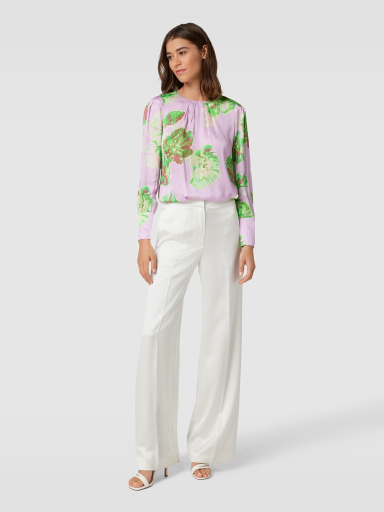 Marc Cain Floral Silk Shirt With Front Pocket Pearl/multi