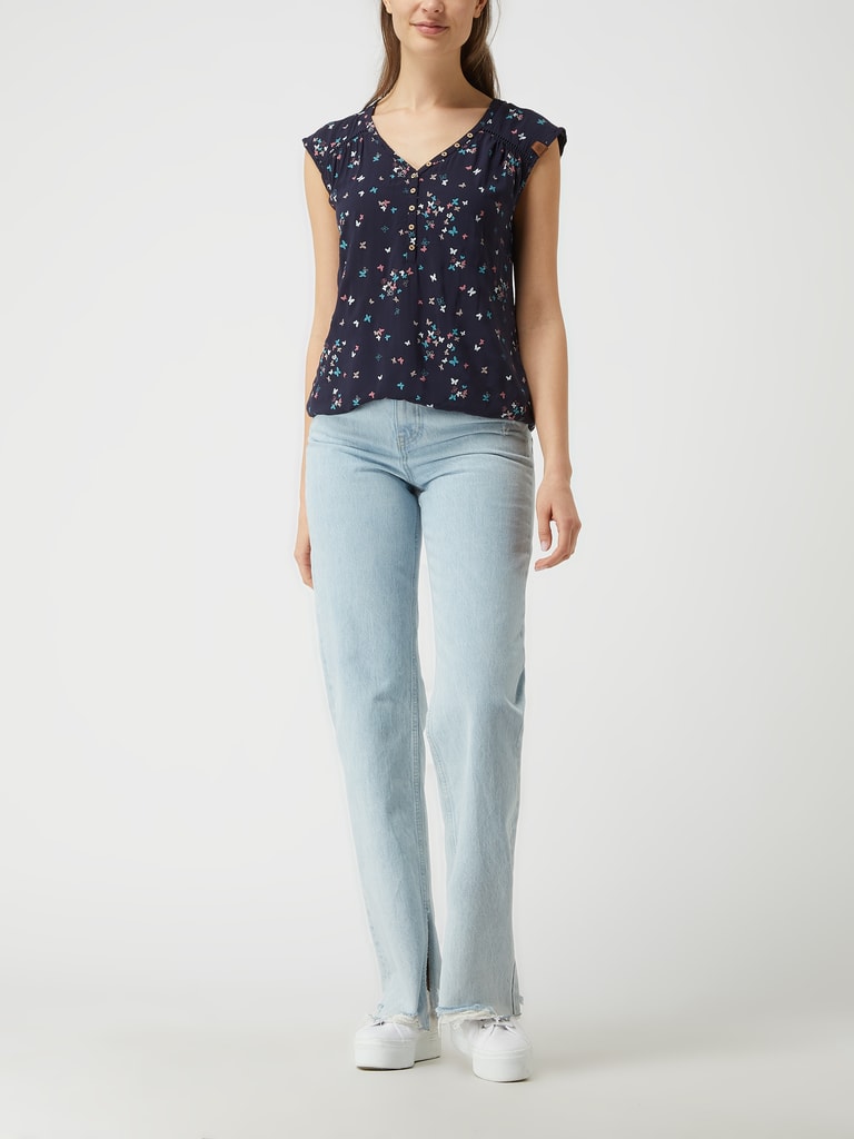 Ragwear Salty Print Organic Top Donna – Scollo A Y Con Bottoni, Stampa Full, Orlo Elastico, Vegano