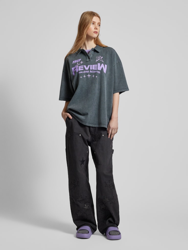 Review Oversized Poloshirt mit Label-Print (anthrazit) online kaufen 
