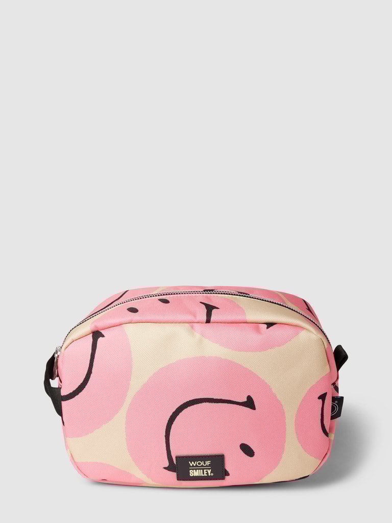 WOUF Kosmetiktasche mit Label-Patch Modell 'Smiley' (neon pink
