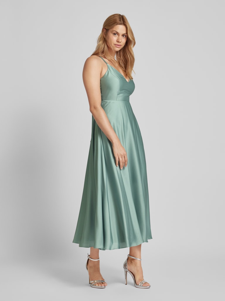 Jake*s Cocktail Knielanges Cocktailkleid mit V-Ausschnitt (khaki 
