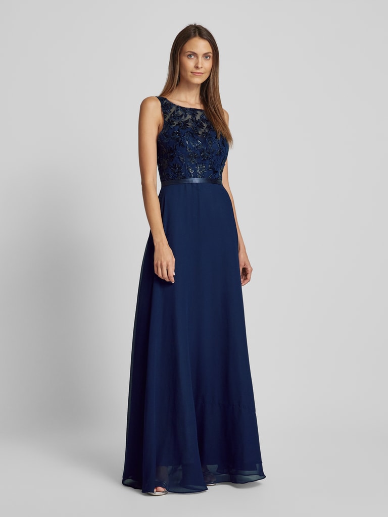 Luxuar Avondjurk met kant en pailletten in marineblauw online kopen | P&C