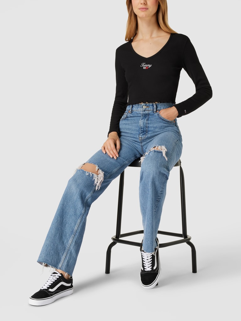 Tommy Jeans Cropped Longsleeve in Ripp-Optik Modell 'BABY' (black ...