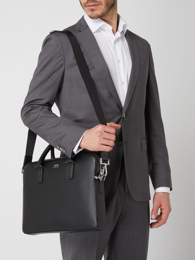 BOSS Laptoptas van leer, model 'Signature' in zwart online kopen | P&C