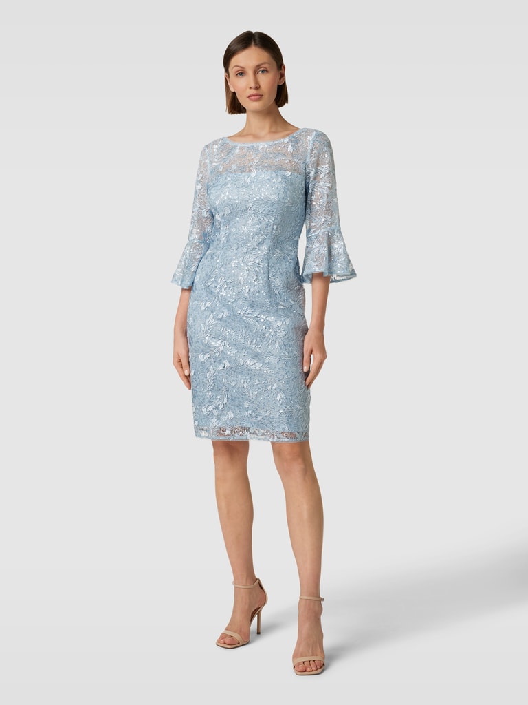 Hanna Nikole Bruiloftsgasten jurken dames grote maten chiffon avondjurken met pailletten ronde hals elegante cocktailjurk feestelijke midi-jurk voor de moeder van de bruid, Donkerblauw, 46 Grote maten