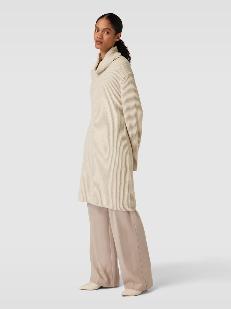 Ebifin Winterjurken voor dames, ronde hals, pullover, jurk, elegante lange mouwen, A-lijn, pullover, gebreide jurk, herfst, Bruin, S