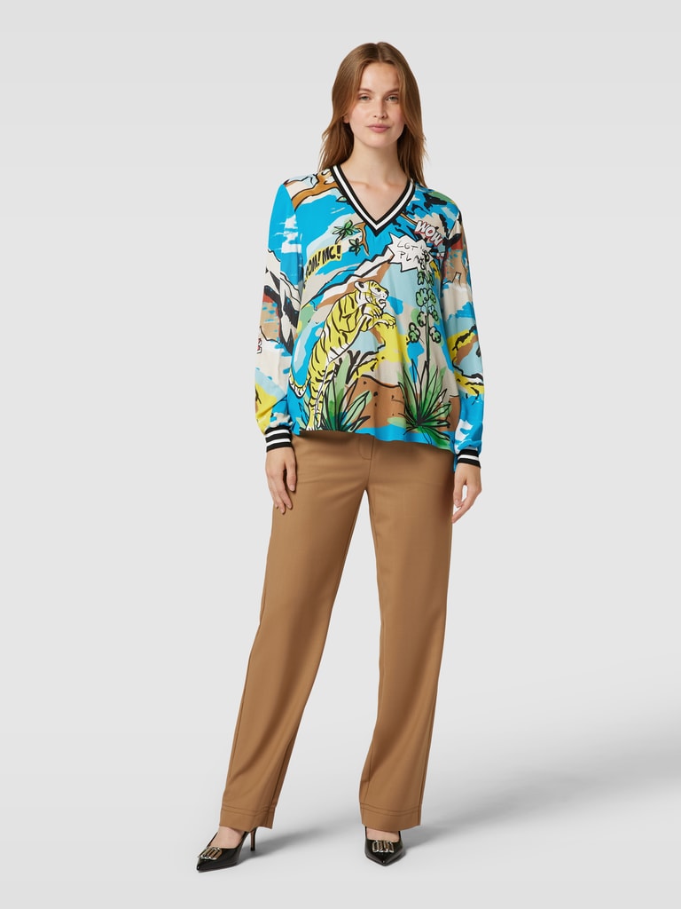 Marc Cain Bluse Mit Allover Motiv Print Petrol Online Kaufen