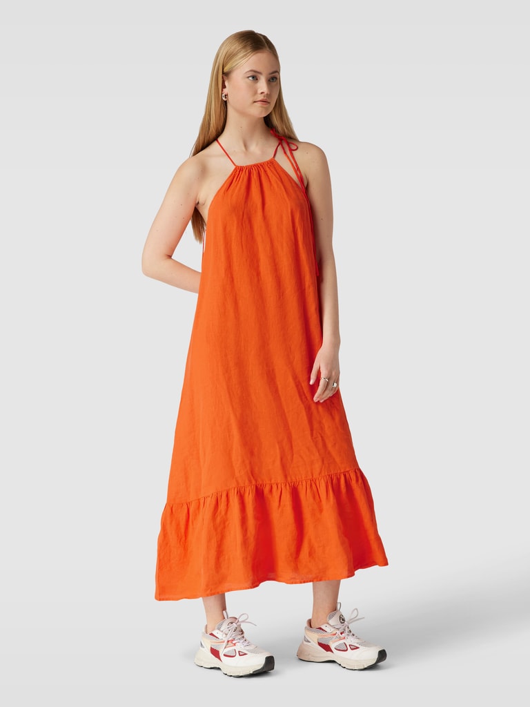 Replay Midi-jurk van linnen in laagjeslook in oranje online kopen
