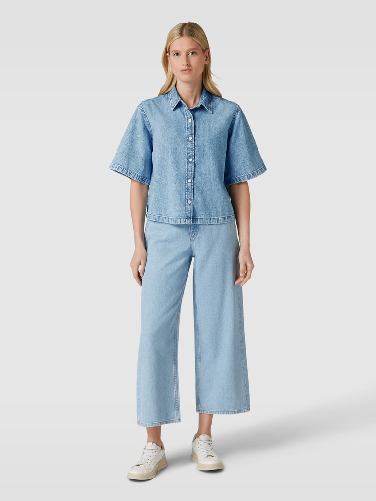 Jeansshirt Damen Hellblau - Lässige Bluse Mit Brusttaschen Für Den Frühling