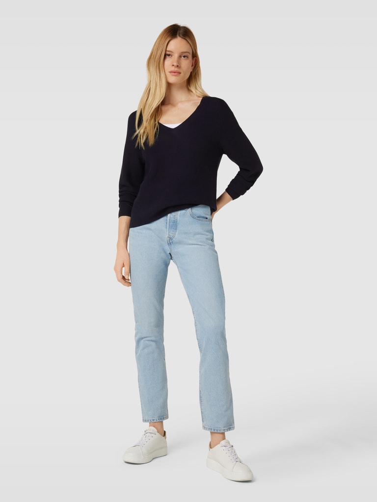 s.Oliver RED LABEL Gebreide pullover met diepe V-hals. in marineblauw ...
