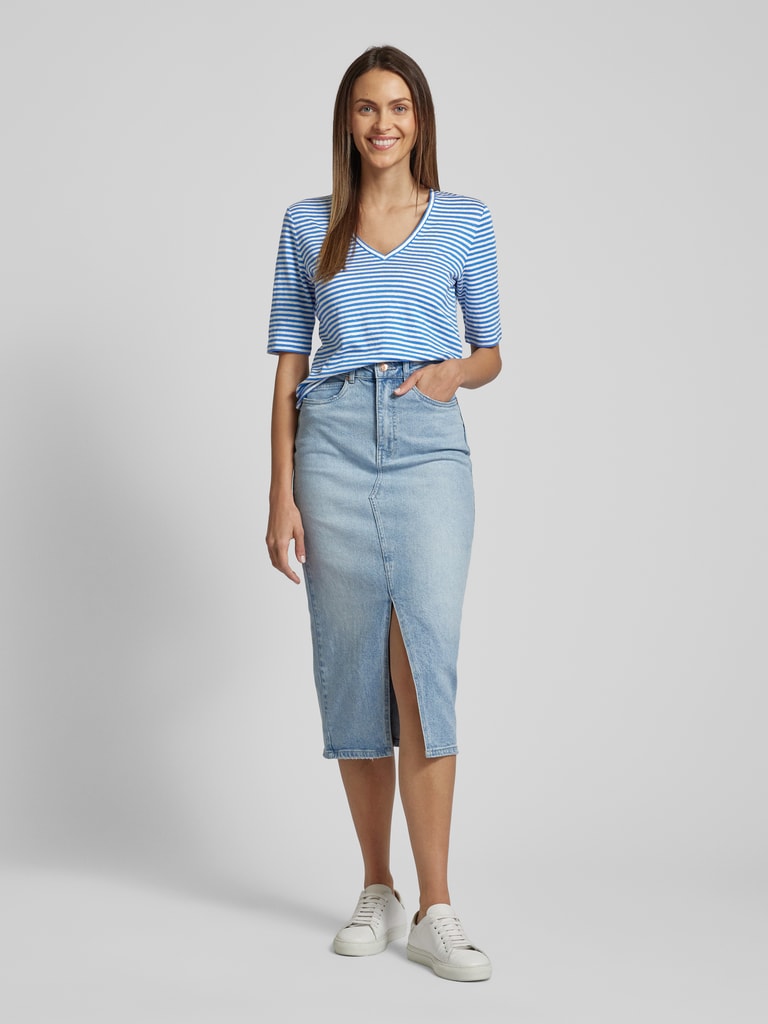 Weekend Max Mara T-Shirt aus Leinen-Elasthan-Mix mit V-Ausschnitt 