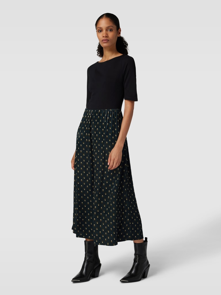 Zero Damen Midikleid A-Linie Mit Nieten - Figurbetontes Kleid Mit U-Boot-Ausschnitt