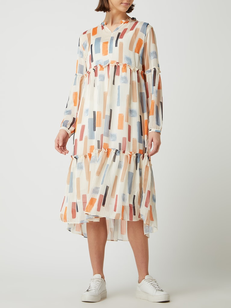 Cartoon Damen Chiffonkleid – Mit Stufen, Grafischem Muster, Schwingender Passform, 100 Cm Länge