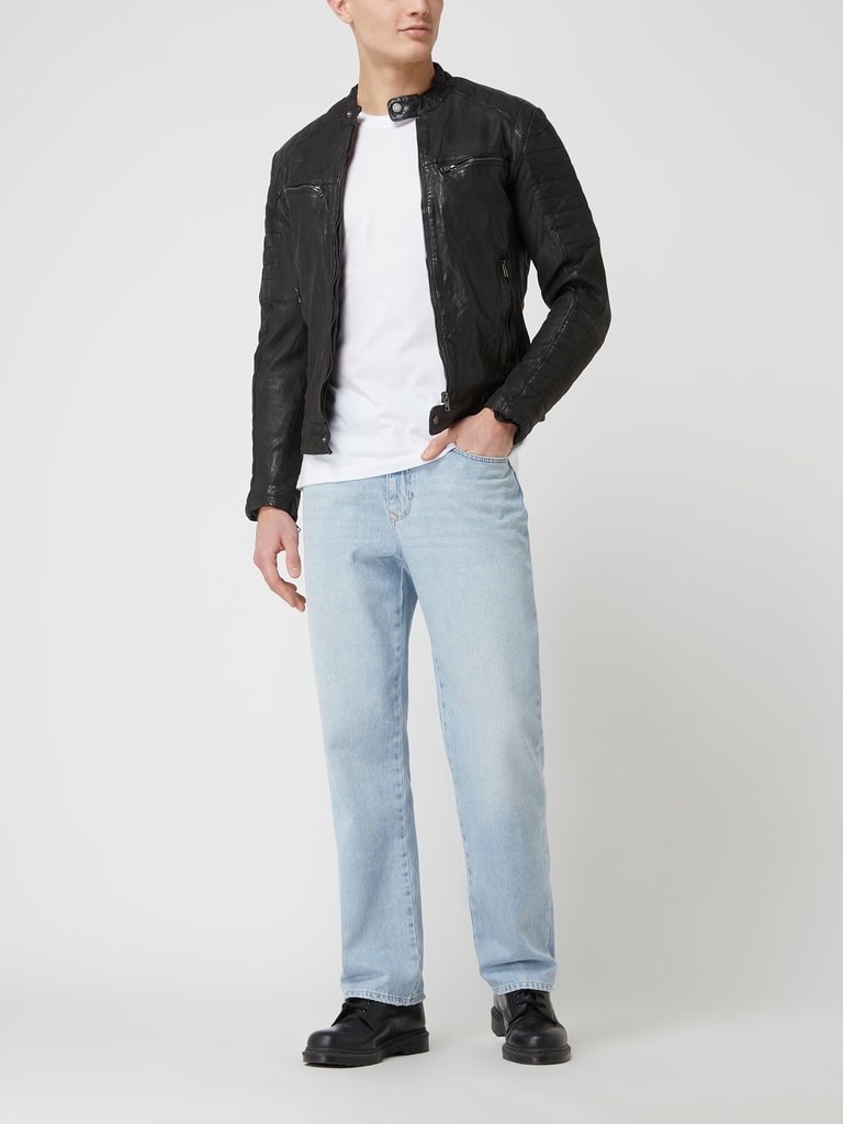 MDM Leren herencolbert van echt lamsleer/slim fit, zwart, XXL
