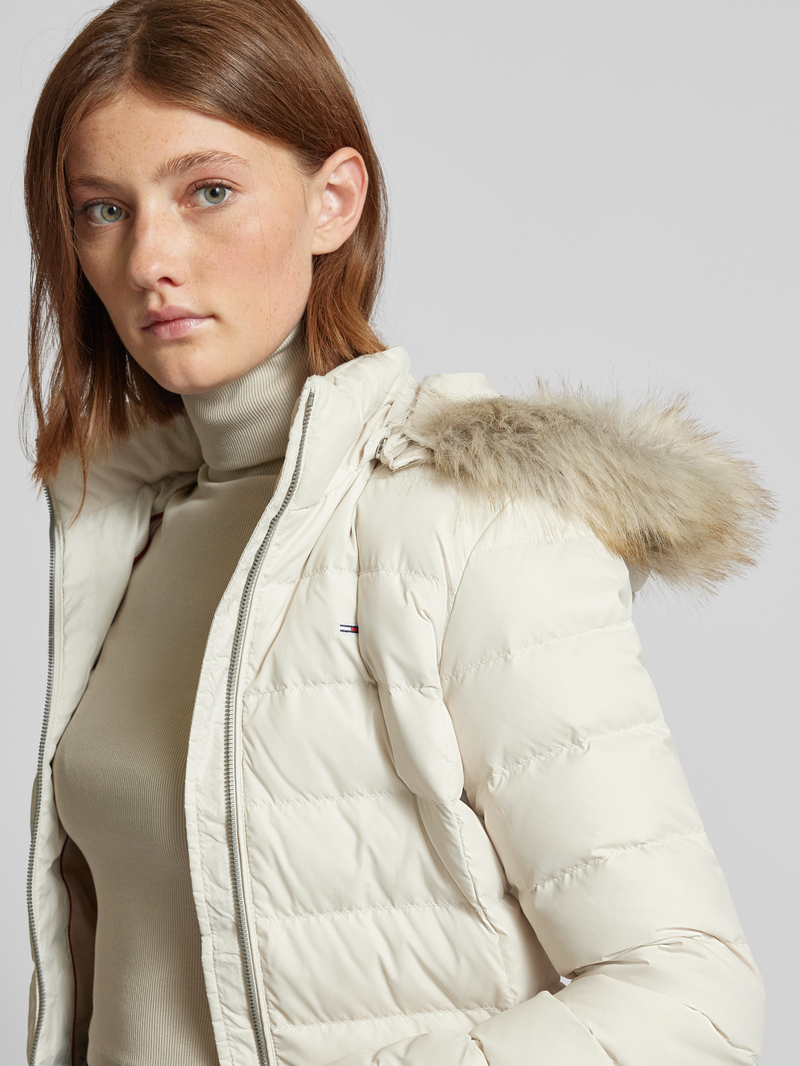 Tommy Jeans Gewatteerde lange jas met imitatiebont model 'ESSENTIAL'