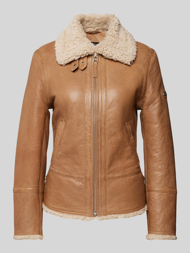 Cabrini Regular fit leren jack van lamsnappa met platte kraag