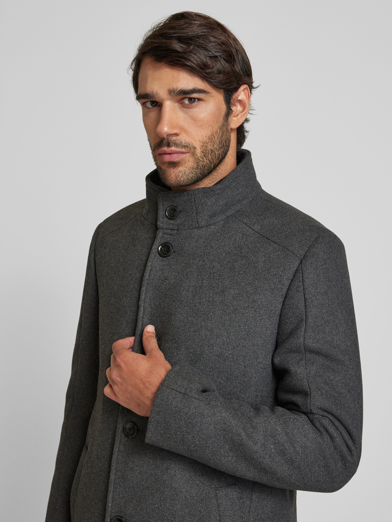 s.Oliver BLACK LABEL Regular fit lange jas van wolmix met vaste gewatteerde inzet