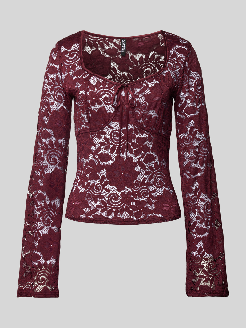Pieces Regular fit kanten bovenstuk met lange mouwen model 'AMALIE'