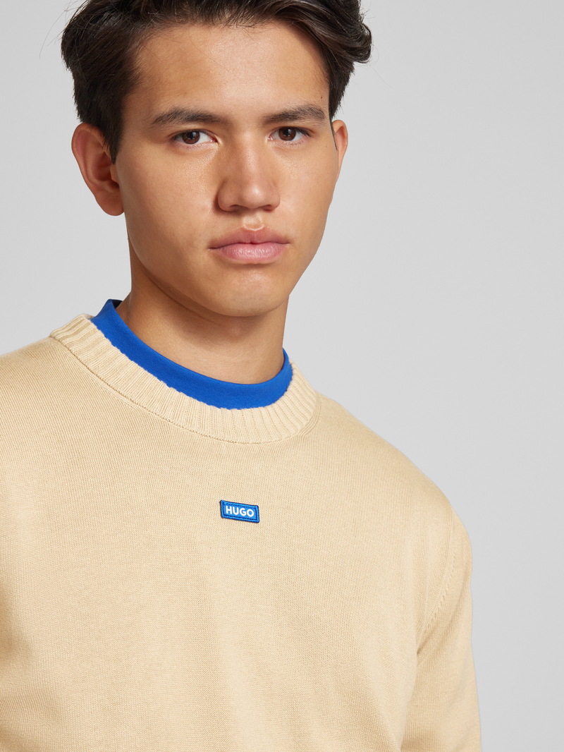 Hugo Blue Gebreide pullover met logostitching model 'San Cosmo'