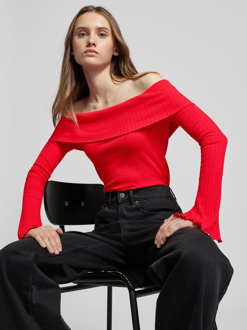 Pieces Top met lange mouwen en schouderkraag model 'JAZMINE'