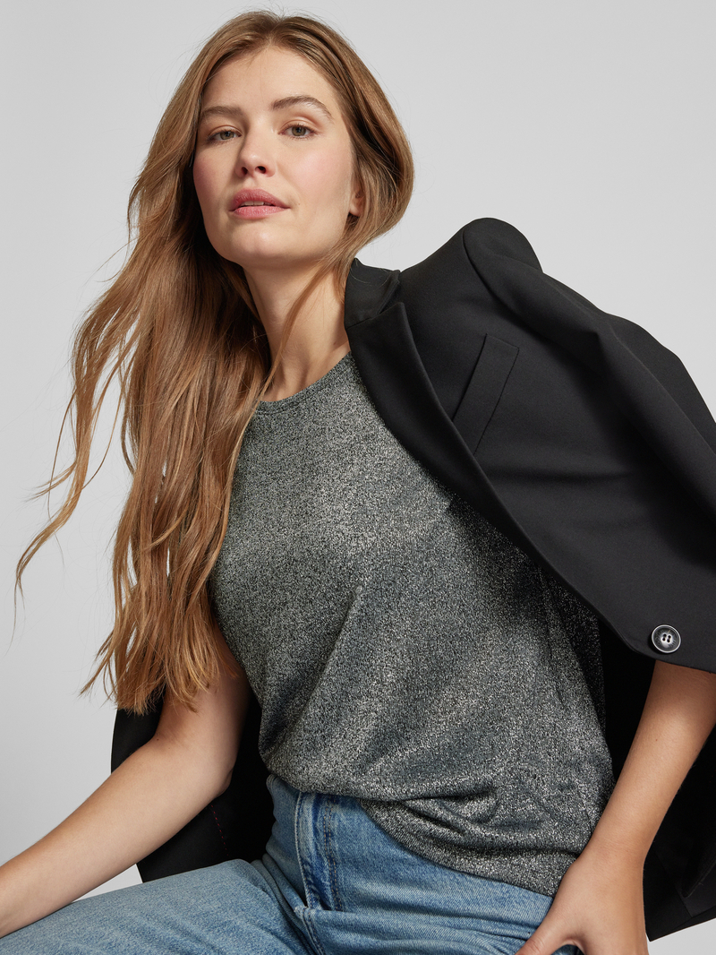 Vero Moda Loose fit top van viscosemix met effectgaren model 'SARAH AVA'