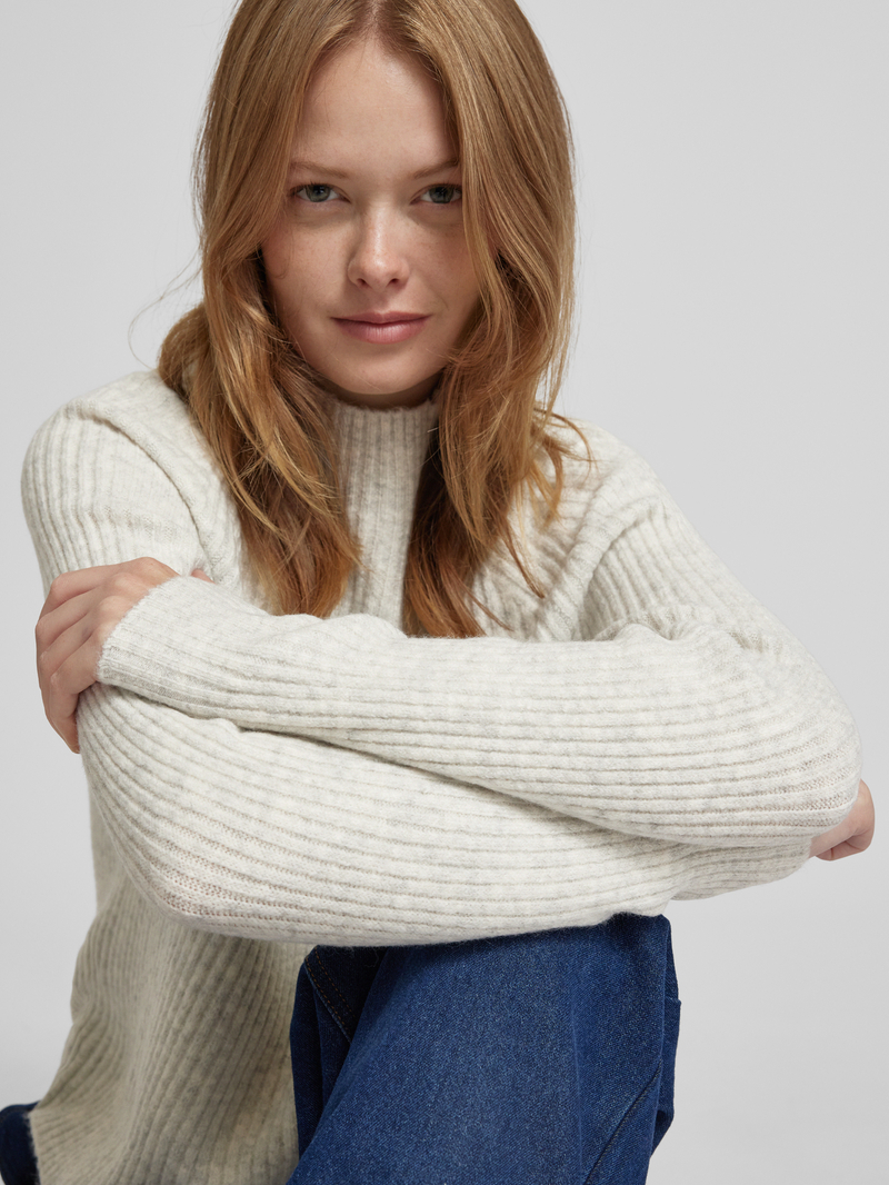 Tom Tailor Denim Regular fit gebreide pullover met ribmotief en opstaande kraag