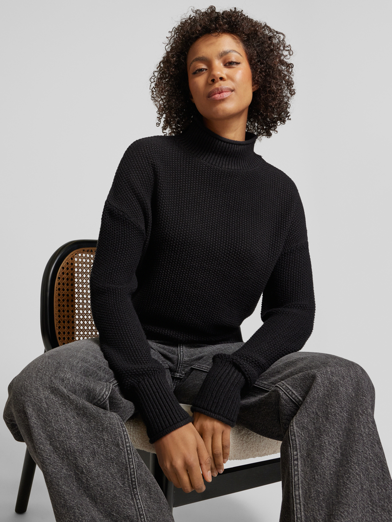 QS Gebreide pullover met opstaande kraag