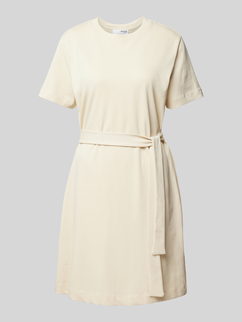 Selected Femme Knielange T-shirtjurk met strikceintuur model 'ESSENTIAL'