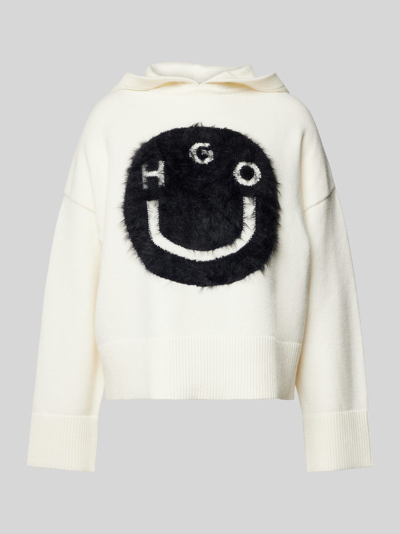 Hugo Blue Gebreide hoodie met motiefstitching, model 'Suvany'