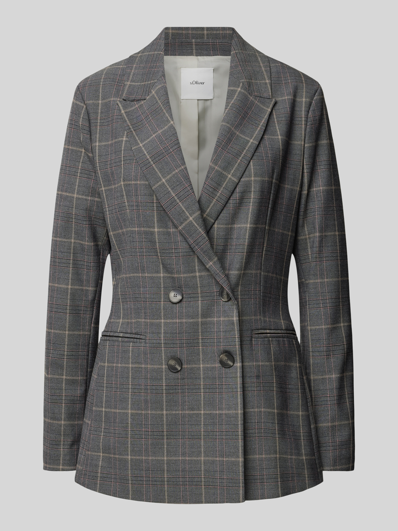 s.Oliver BLACK LABEL Slim fit geruite blazer met dubbele knoopsluiting