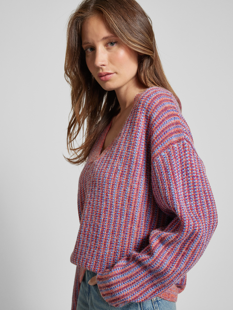Ichi Gebreide pullover met afgeronde V-hals model 'NOVO'