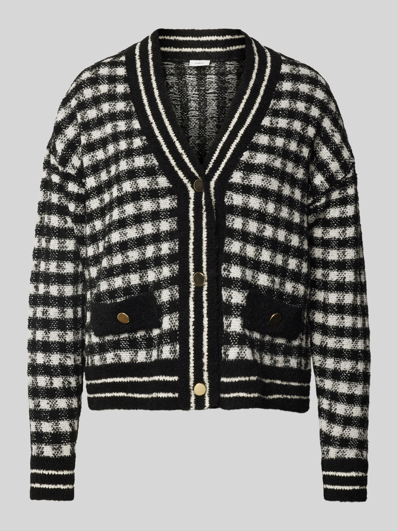 s.Oliver BLACK LABEL Regular fit cardigan van katoenmix met ruitmotief
