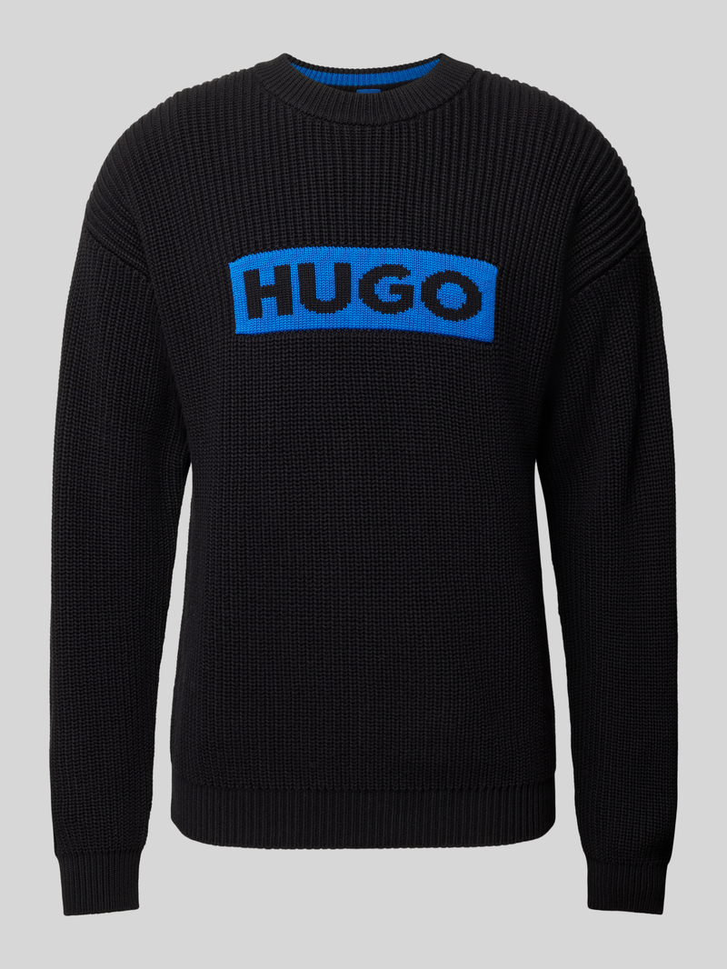 Hugo Blue Gebreide pullover met labelstitching, model 'Seylo'