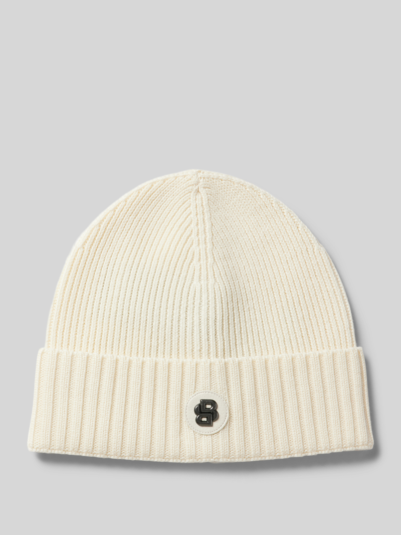 Boss Beanie van scheerwol met labeldetail model 'Fati'