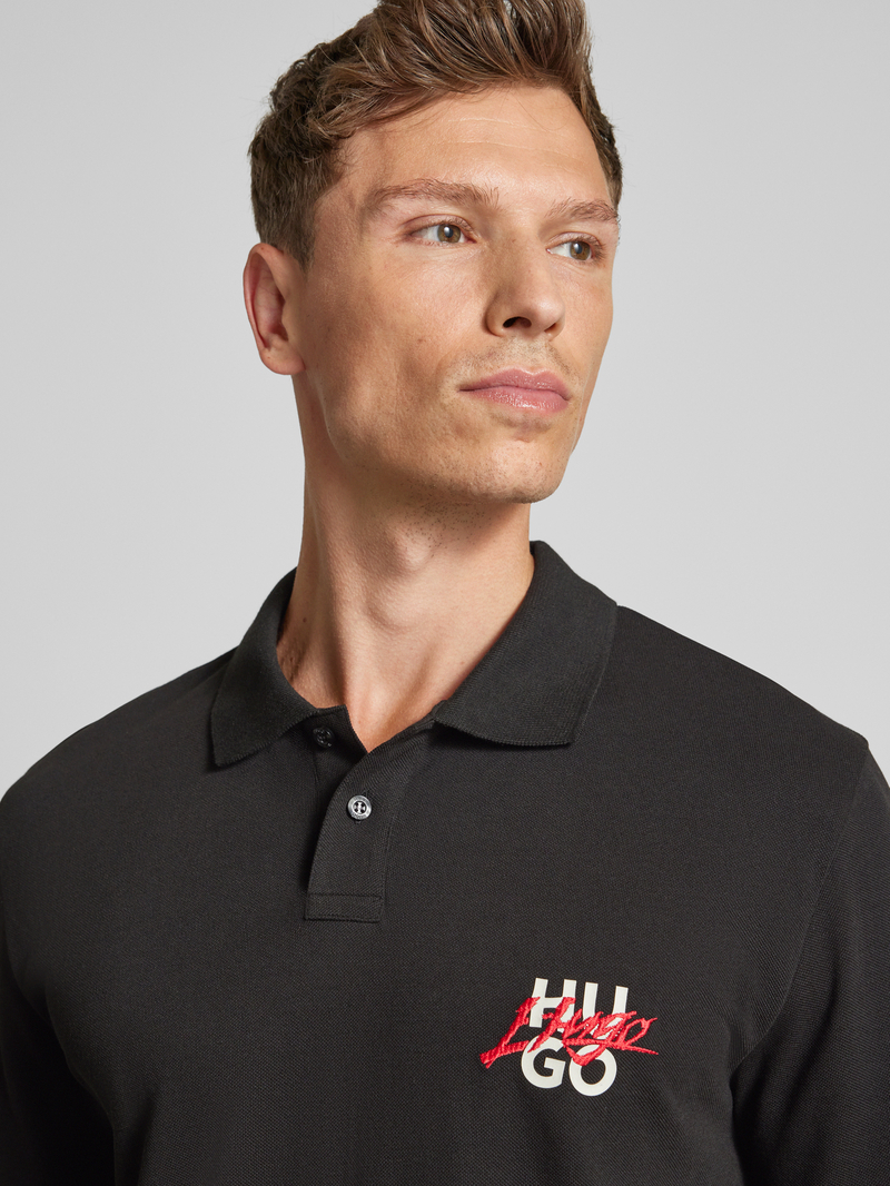 HUGO Regular fit poloshirt met labelprint en -stitching