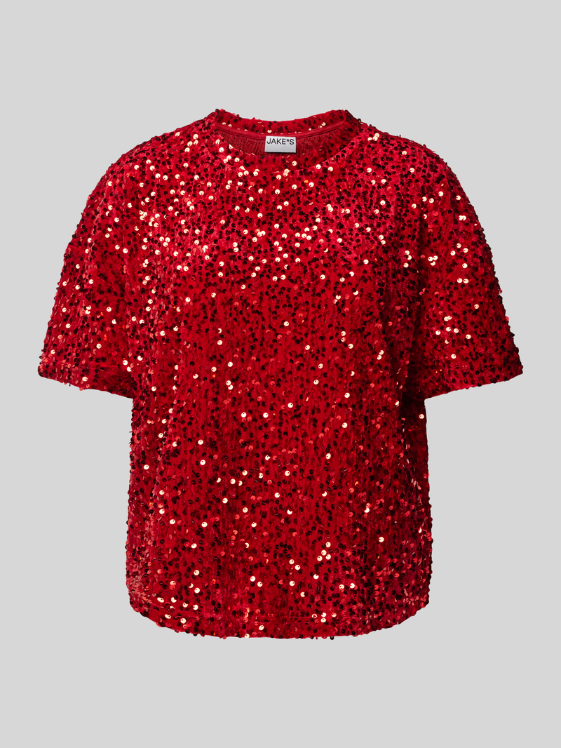 Jake*s Casual Comfort fit T-shirt met pailletten