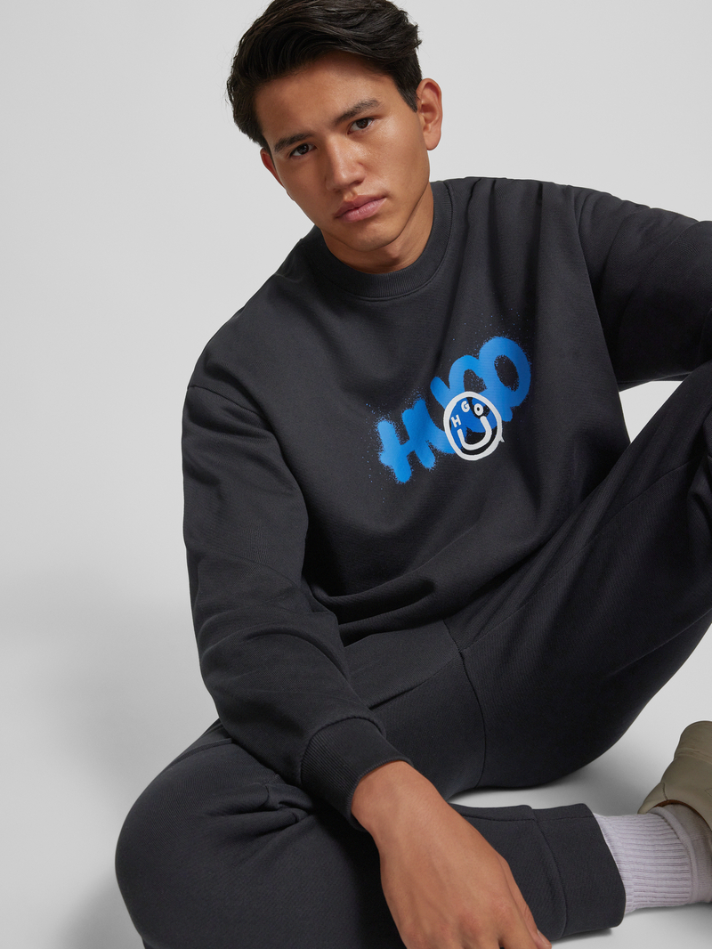 Hugo Blue Sweatshirt met labelprint model 'Nimaylong'