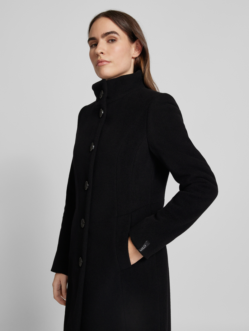 Milo Coats Slim fit lange wollen jas met opstaande kraag model 'Elsa'