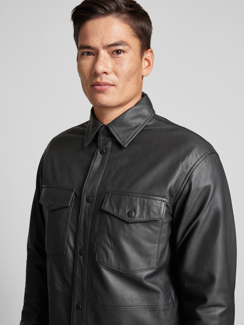 Jack & Jones Premium Leren jack met kentkraag model 'SERGE'