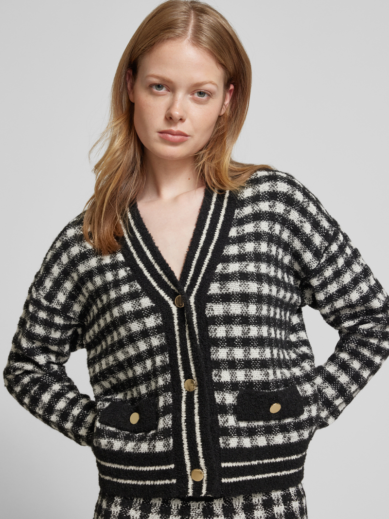 s.Oliver BLACK LABEL Regular fit cardigan van katoenmix met ruitmotief
