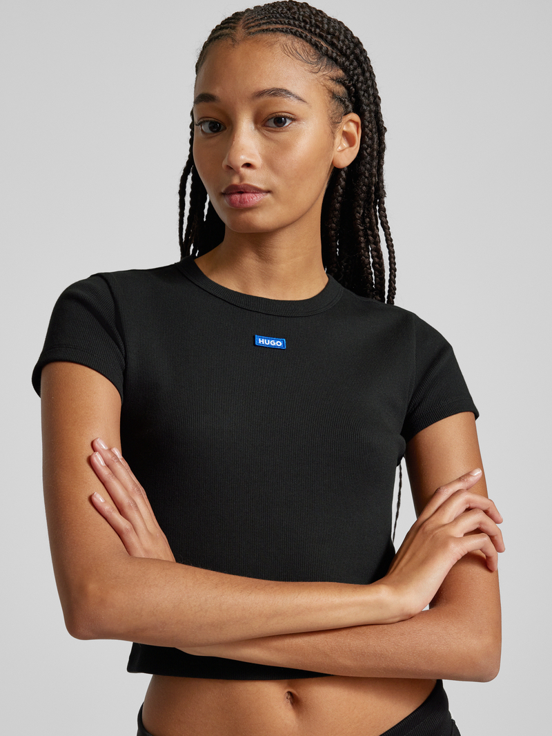 Hugo Blue Kort T-shirt met labeldetail
