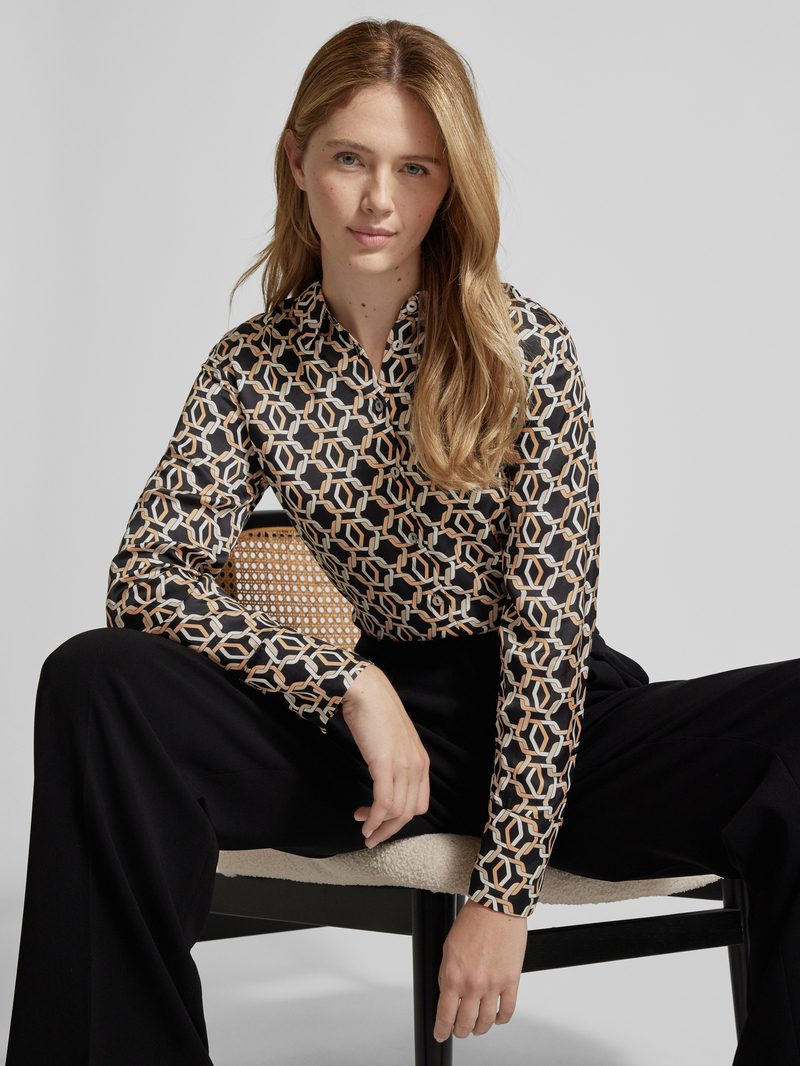 s.Oliver BLACK LABEL Regular fit blouse met lange mouwen all-over motief en biezen
